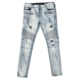 Damati Designer Paint Splatter & Distressed Stretch Jeans Men’s 32